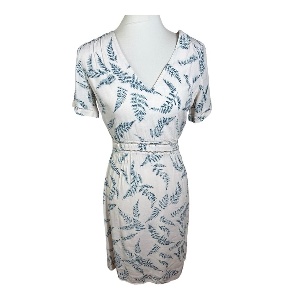 Jigsaw Watercolor Fern Print Short Sleeve Fitted Viscose Dress Size 4